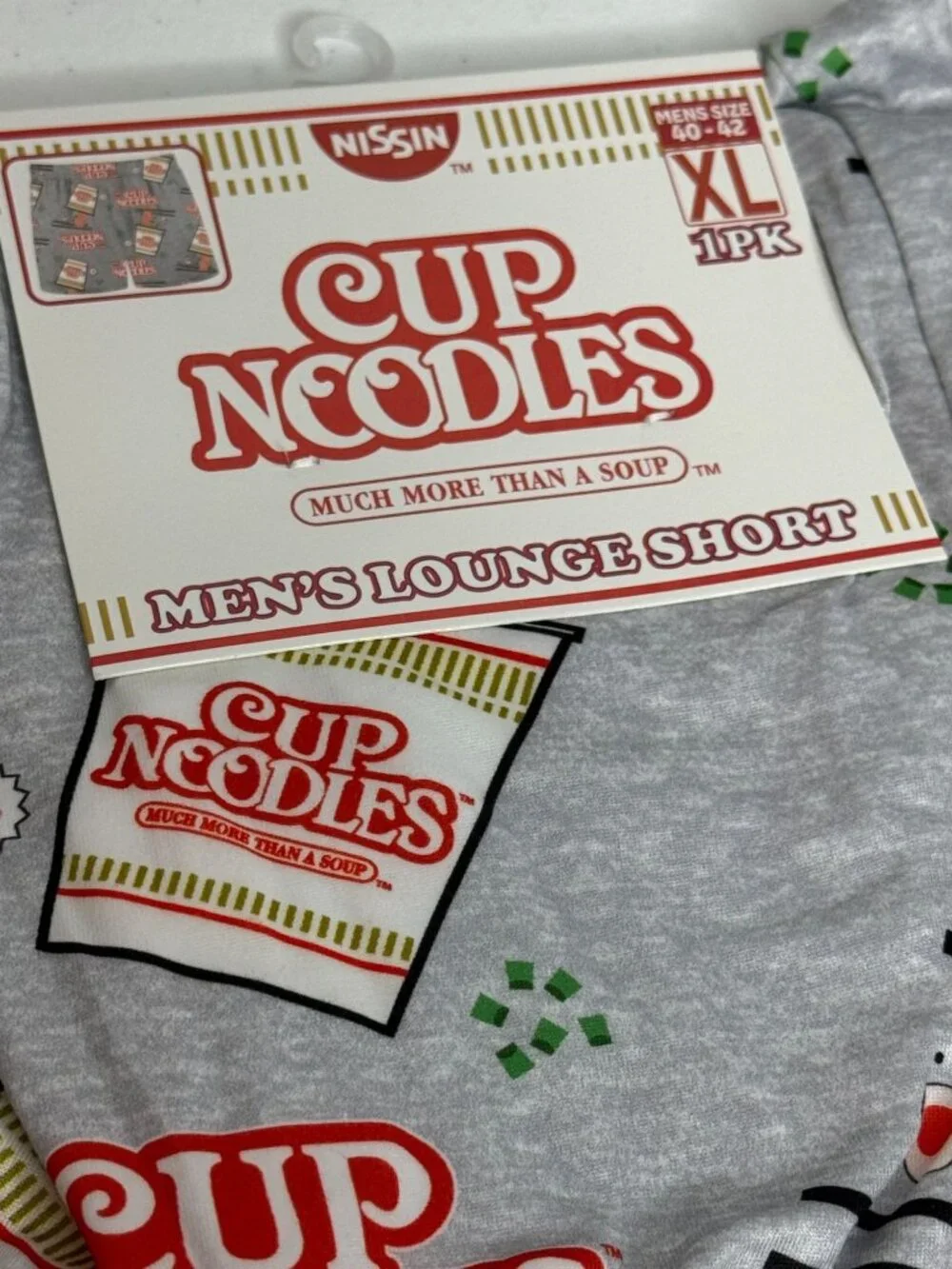 Cup Noodles Lounge Shorts Men XL Gray Ramen Print Pajama Shorts